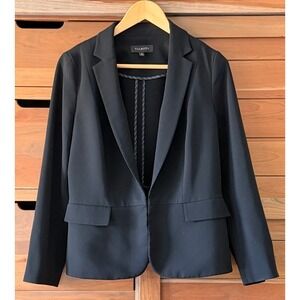 Talbots Crepe Unlined Size 10 Black Blazer Notched Collar Peplum Summer Weight